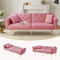 Rolipo Pink 2-Seater Velvet Sofa Bed with 3-Stage Adjustable Backrest