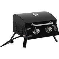 Rolipo 2 Burner Portable Gas BBQ Grill with Lid Thermometer Black