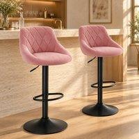 STILVORA Adjustable Velvet Bar Stools with Backrest, Set of 2 in Pink