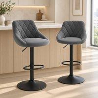 STILVORA Adjustable Velvet Bar Stools with Backrests, Set of 2 in Dark Grey