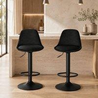 STILVORA Set of 2 Adjustable Velvet Bar Stools with Swivel Seats in Black
