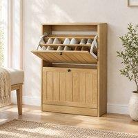 STILVORA Shoe Cabinet with 2 Tilt-Out Compartments in Light Oak