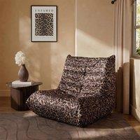OHS Leopard Print Velvet Bean Bag Chair Lazy Sofa Floor Reading Couch in Brown