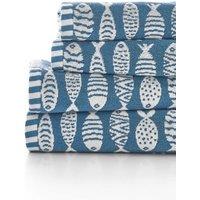 Lobster Creek Small Fish Patterned Cotton Towel in Blue | Size: Bath Sheet