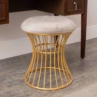 Melody Maison Gold & Grey Metal Detailed Upholstered Dressing Table Stool in Beige