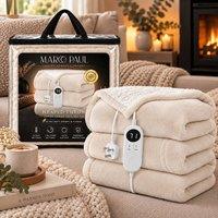 Marco Paul Luxury 150 x 180cm Sherpa Fleece Electric Heated Throw in Cream | Size: 150 x 180 cm
