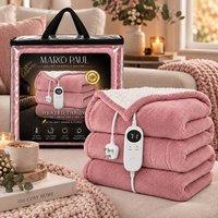 Marco Paul Luxury 150 x 180cm Sherpa Fleece Electric Heated Throw in Pink | Size: 150 x 180 cm