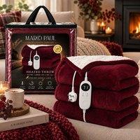 Marco Paul Luxury 150 x 180cm Sherpa Fleece Electric Heated Throw in Burgundy | Size: 150 x 180 cm