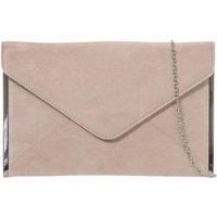 Bags of Joy Women's Slim Faux Suede Envelope Clutch Bag with Metallic Edge in Nude