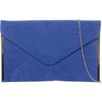 Bags of Joy Women's Slim Faux Suede Envelope Clutch Bag with Metallic Edge in Royal
