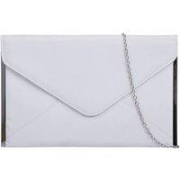 Bags of Joy Women's Slim Faux Suede Envelope Clutch Bag with Metallic Edge in White