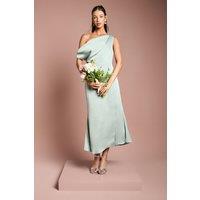 Oasis Women's Fallen Shoulder Satin Bridesmaid Midi Dress in Sage | Size: 12