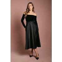 Coast Women's Long Sleeve Bardot Full Skirted Midi Dress in Black | Size: 8