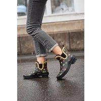 MODISHION Women's Fashion Printed Anti-Slip Rain Boots in Black | Size: 5