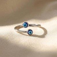 Harfi Women's Turkish Blue Evil Eye Sterling Silver Stacking Ring