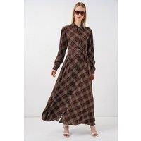 Big Dart Women's Plaid Midi Shirt Dress with Button Closure in Chocolate | Size: Medium