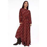 Big Dart Women's Plaid Midi Shirt Dress with Button Closure in Burgundy | Size: XL