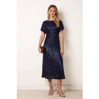 Blue Vanilla Women's Navy Short Sleeve Round Neck Midi Dress | Size: 10