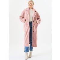Gini London Women's Blush Longline Teddy Coat in Light Pink | Size: Medium/Large