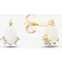 T.H.Baker Women's 9ct Yellow Gold Oval Opal & Diamond Cluster Stud Earrings E4583-10