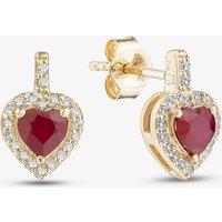 T.H.Baker Women's 9ct Yellow Gold Ruby & Diamond Heart Stud Earrings RJE04752-R in Red