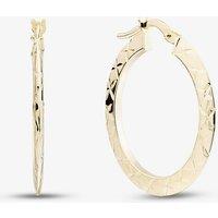 T.H.Baker Women's 9ct Yellow Gold Medium Patterned Flat Hoop Earrings OR57420