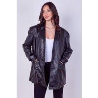 ELAINA FASHION Women's PU Faux Leather Oversized Blazer in Black | Size: XL