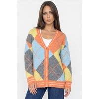 Aftershock London Women's Argyle WoolBlend Knit Cardigan in Orange