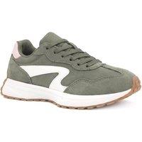 Bellissimo Women's Leather Lace Up Sporty Trainers in Khaki | Size: 3