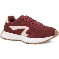 Bellissimo Women's Leather Lace Up Sporty Trainers in Burgundy | Size: 7