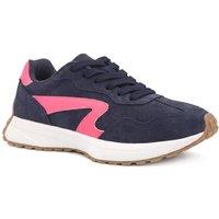 Bellissimo Women's Leather Lace Up Sporty Trainers in Navy | Size: 6