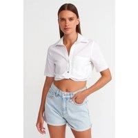 Dilvin Women's Cropped Poplin Shirt in White | Size: Small