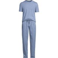 Lands' End Men's Stretch Cotton Pyjama Set in Blue | Size: Medium
