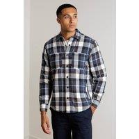Tokyo Laundry Men's Sherpa-Lined Check Overshirt in Blue | Size: Large