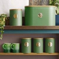 Cooks Professional 5pc Ribbed Tea Coffee Sugar Bread & Biscuit Bin Jars with Gold Label in Green