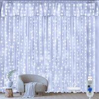 Ollny 3x3m 300LED Curtain Lights USB 8-Mode IP44 Waterproof Cool White
