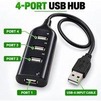 BluCore 4-Port USB 2.0 Hub, USB-A Splitter with 4 USB Ports in Black