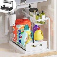 FORGEVIO White 2Tier Pull Out Basket Kitchen Under Sink