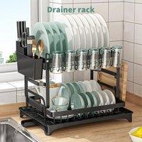 FORGEVIO 2-Tier Dish Rack Plate Cup Drying Drainer Storage in Black