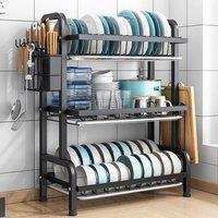 FORGEVIO 3 TIER DISH DRAINER RACK WITH DRIP TRAY in Black
