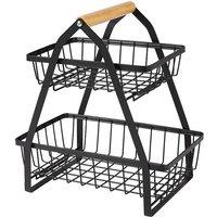 PAWNORA Fruit Basket 2 Tier Metal Wire Stand Rack in Black