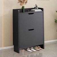 Ventryn Modern Black Wooden Shoe Cabinet with 2 Tilt-Out Drawers - Slim & Space