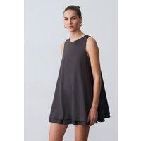 Dilvin Women's Cotton Poplin Sleeveless Mini Shift Dress in Charcoal | Size: Medium