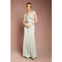 Coast Women's Honoured Satin Back Crepe V Neck Tie Shoulder Maxi Bridesmaid Dress in Sage | Size: 18