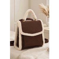 Femme Luxe Women's Borg Trim Faux Fur Backpack in Brown