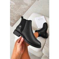 Love Lemonade Women's Cooper Luxe Faux Leather Low Heel Stud Zip Up Ankle Chelsea Boots in Black | Size: 6