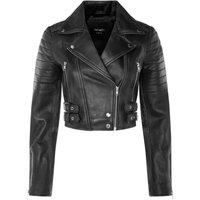 TruClothing Women's Real Leather Short Cropped Length Brando Style Biker Jacket in Black | Size: 14