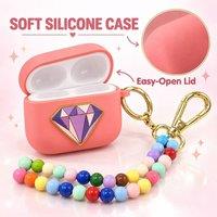 BluCore Diamond Silicone Earbud Case with Beaded Strap in Pink