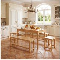 Living and Home Wooden Dining Table and Chair Set in Natural