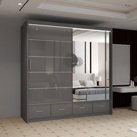 Sliding Wardrobes 4U Luxury High Gloss Sliding Wardrobe with LED Light W203cm x H220cm in Grey